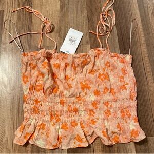 Stolen Hearts Spaghetti Strap Smocked Bow Tie Tangerine TankTop Women Size M NWT